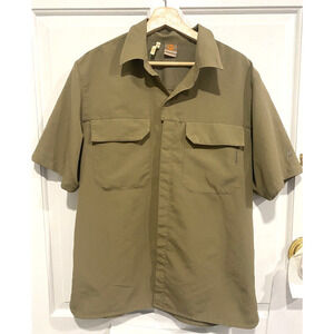 Merrell Men's beige short sleeve athletic button front shirt Large